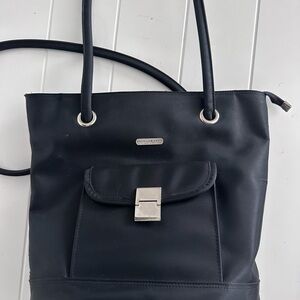 Vintage DKNY Black Nylon Shoulder Bag with Front Flap Pocket